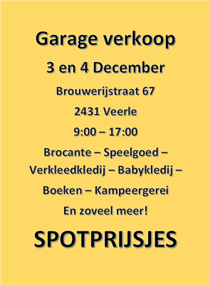 Garage verkoop te VEERLE LAAKDAL