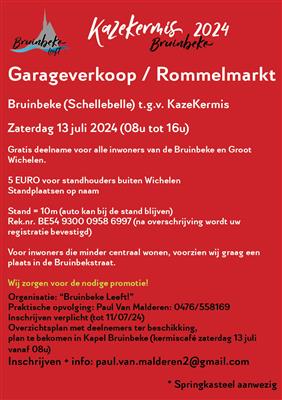 Garageverkoop/Rommelmarkt Kazekermis Bruinbeke Schellebelle
