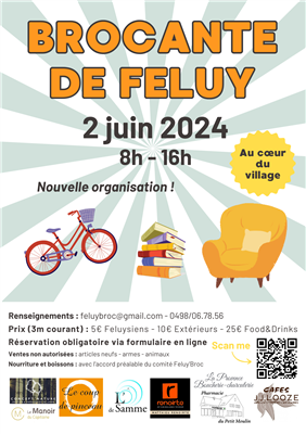 Rommelmarkt in het hart van het prachtige dorp Feluy (Nijvel-Seneffe)