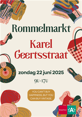 Straatrommelmarkt in de Karel Geertsstraat in Borgerhout