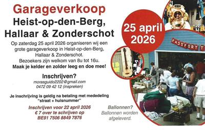Garageverkoop Heist-op-den-Berg, Hallaar, Zonderschot.