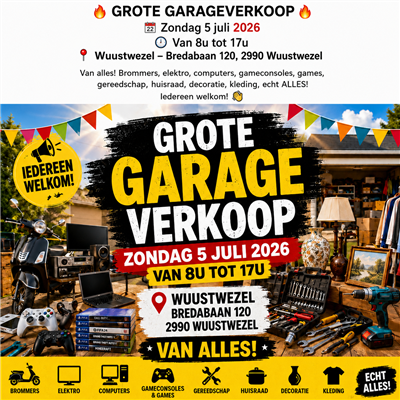 GROTE GARAGEVERKOOP WEGENS GROTE OPRUIMING! 