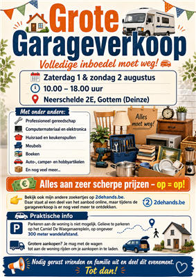 🏡 Grote Garageverkoop – Volledige inboedel moet weg! 🚐