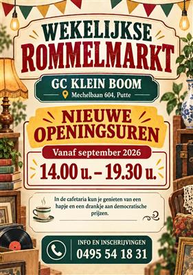 Gezellige wekelijkse binnenrommelmarkt. 